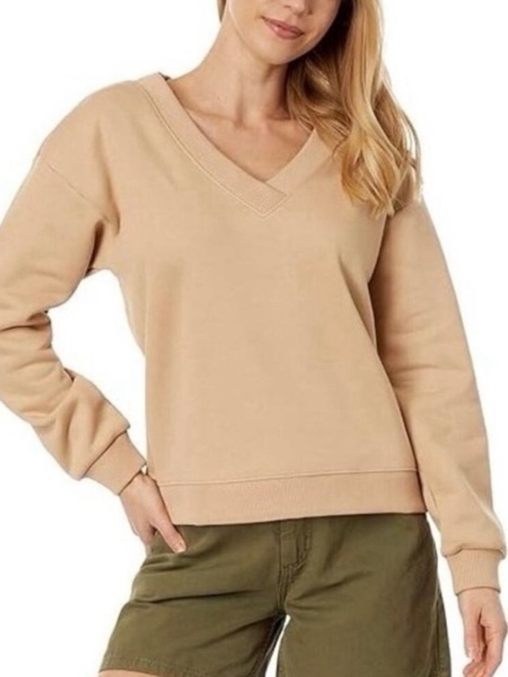 Pact Calla Courtside V-Neck Sweatshirt in Blush Pink - Small